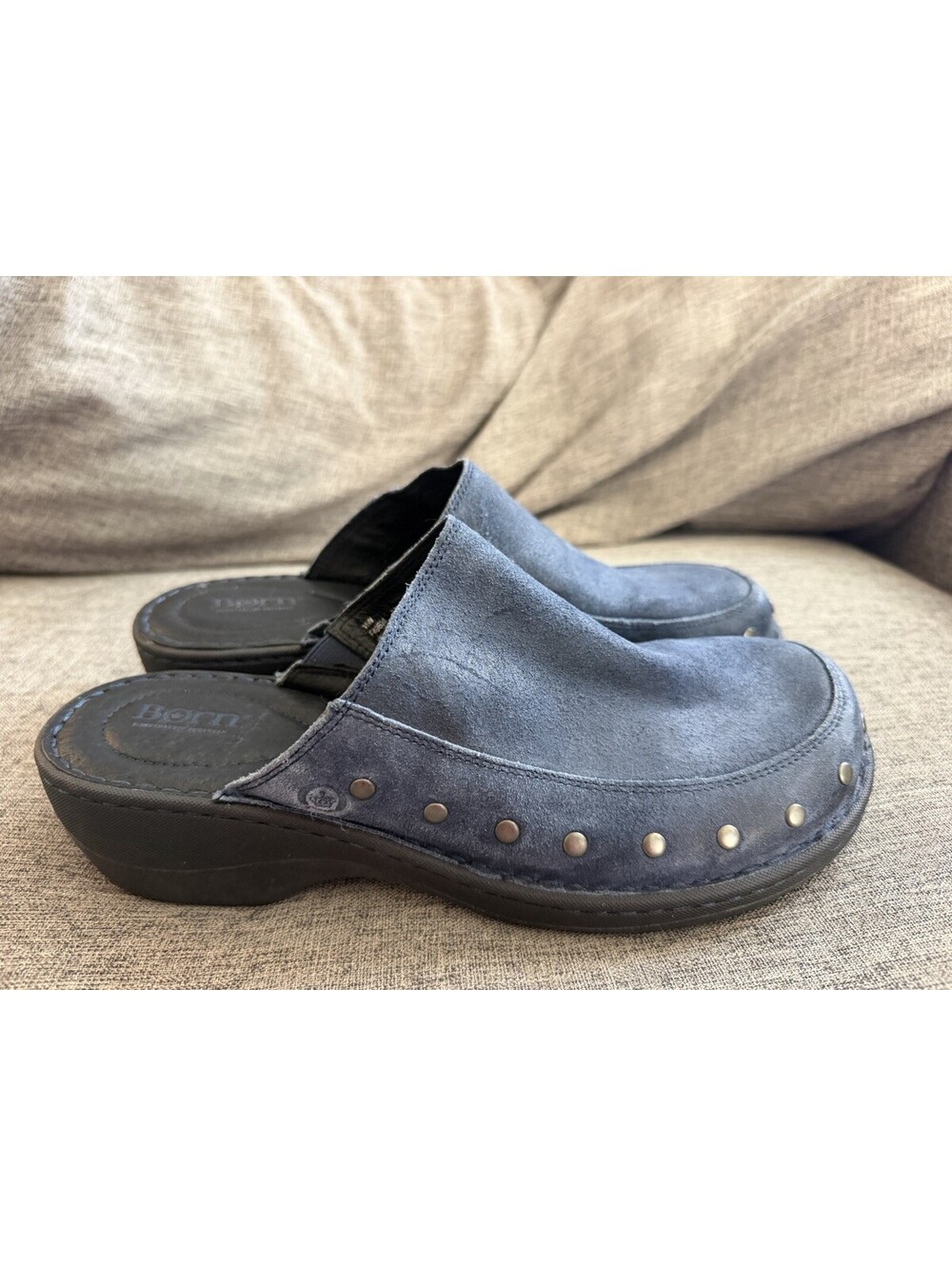 Born Majesty Studded Suede Clog Mules Navy Blue Womens Size 11W